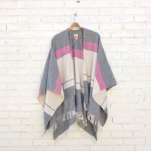 Gap Fringe Wool Blend Poncho Wrap Ruana